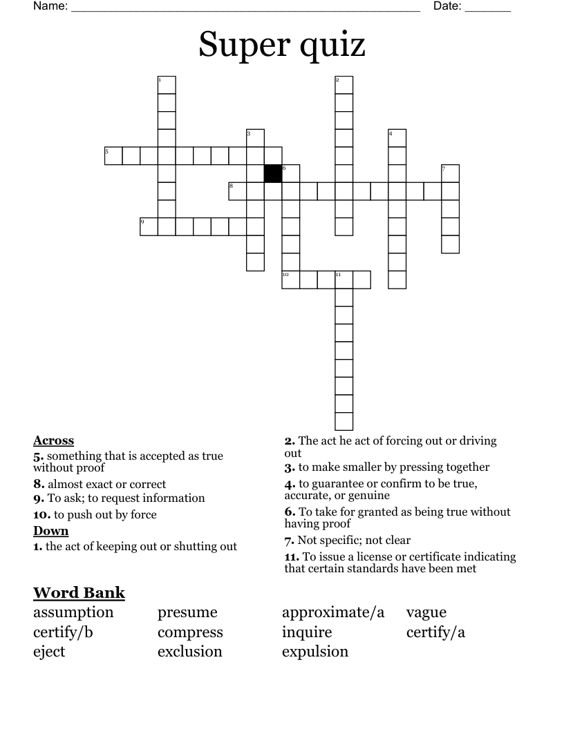 Super quiz Crossword