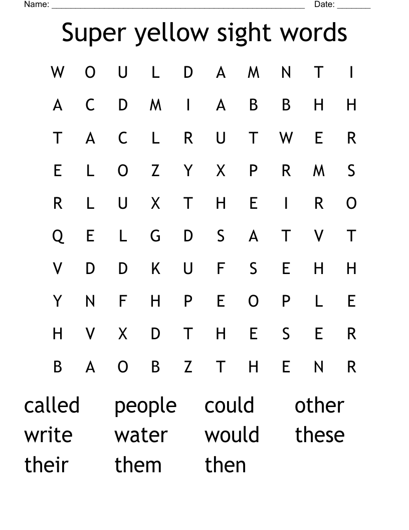 Super yellow sight words Word Search