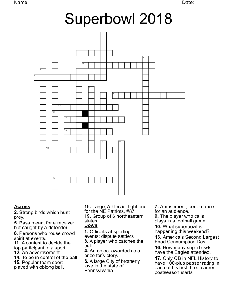Superbowl 2018 Crossword
