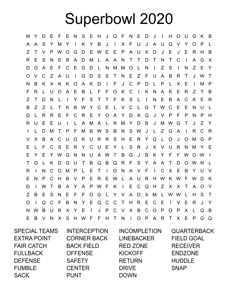 Superbowl 2020 Word Search