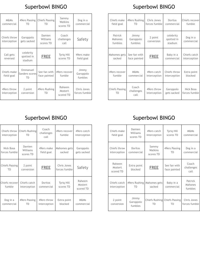 Superbowl BINGO