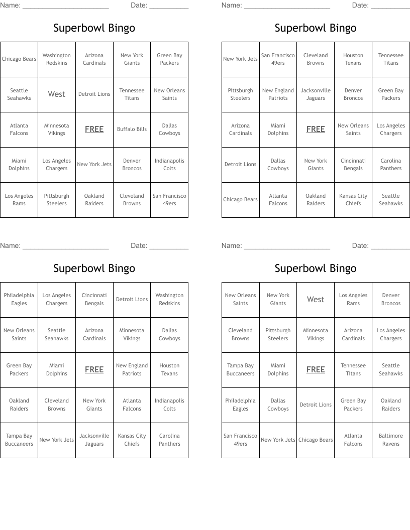 Superbowl Bingo