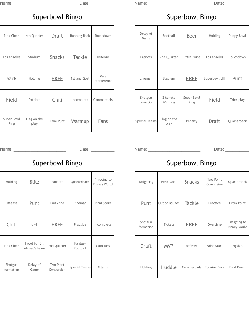 Superbowl Bingo