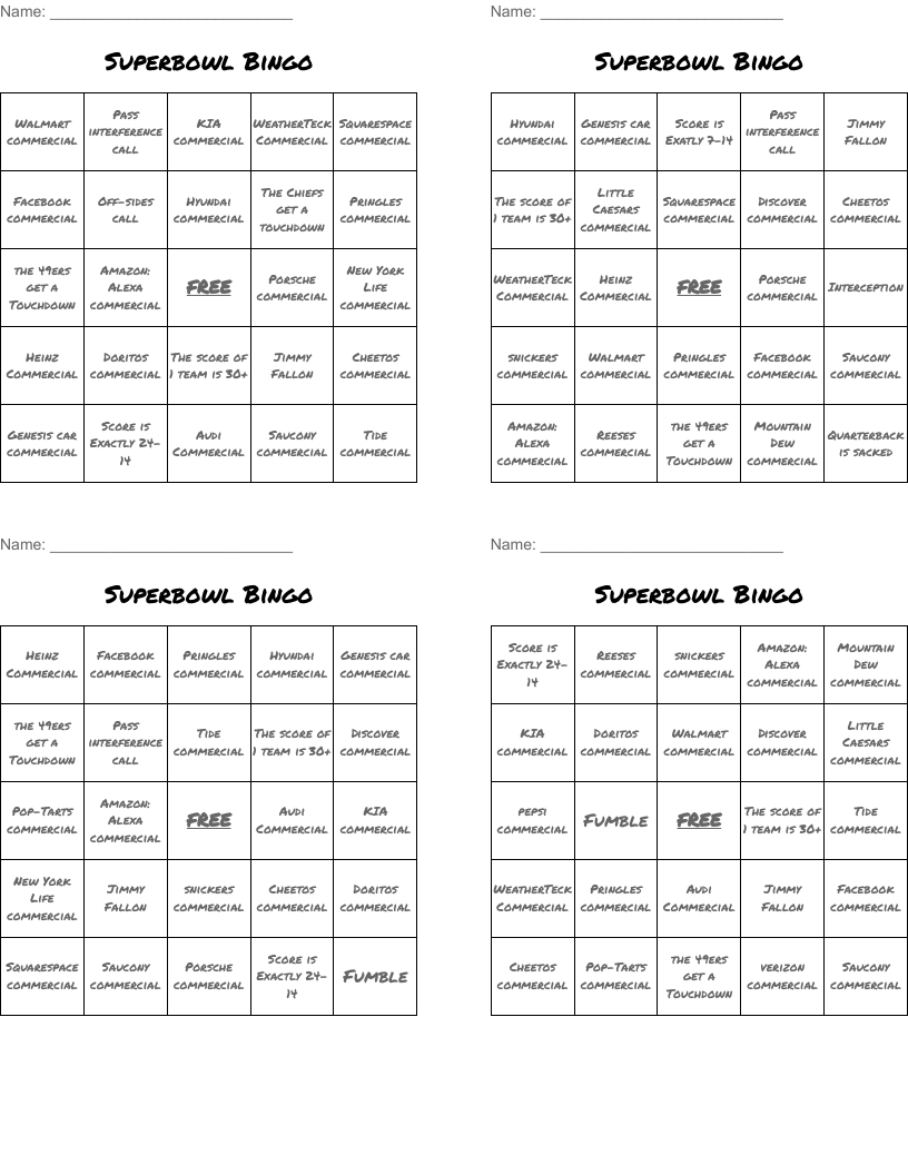 Superbowl Bingo