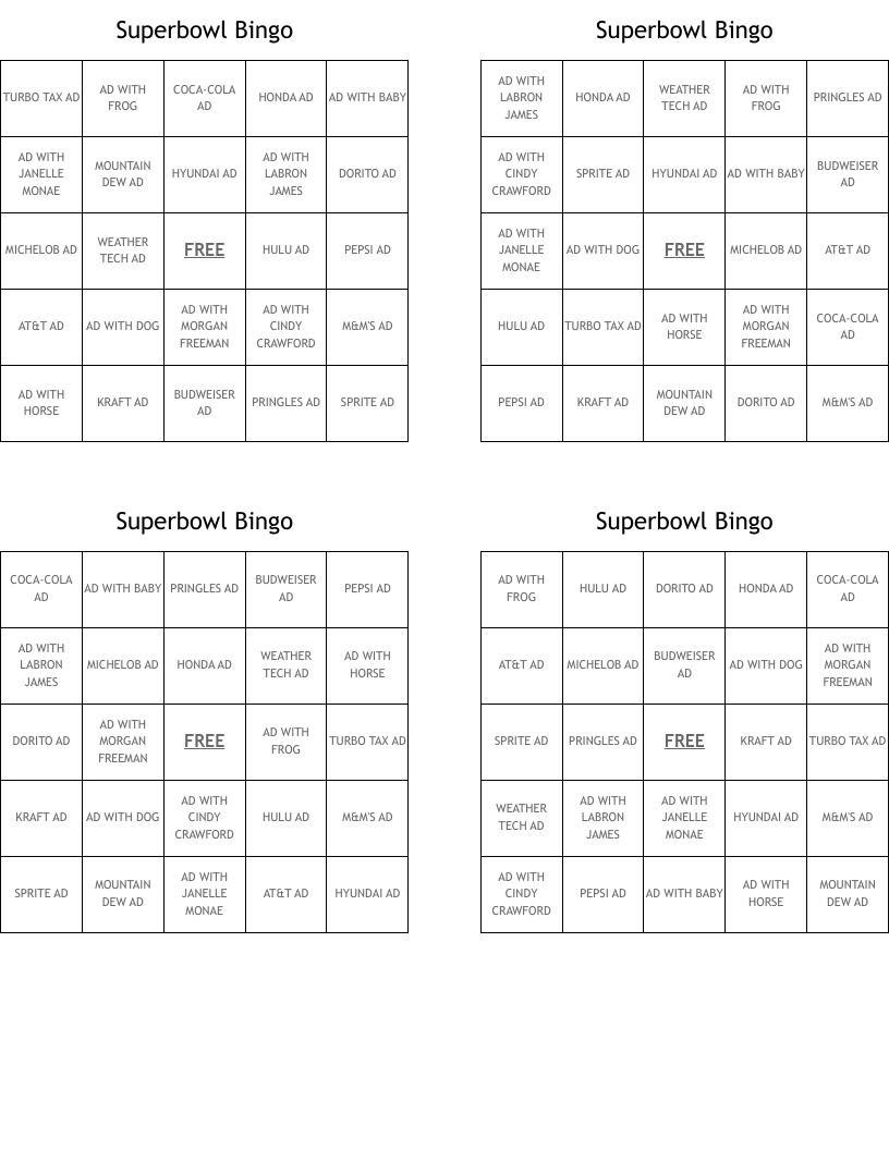 Superbowl Bingo