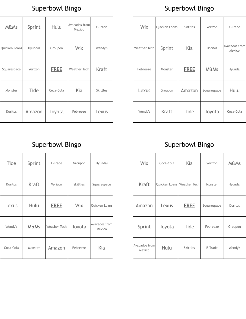 Superbowl Bingo
