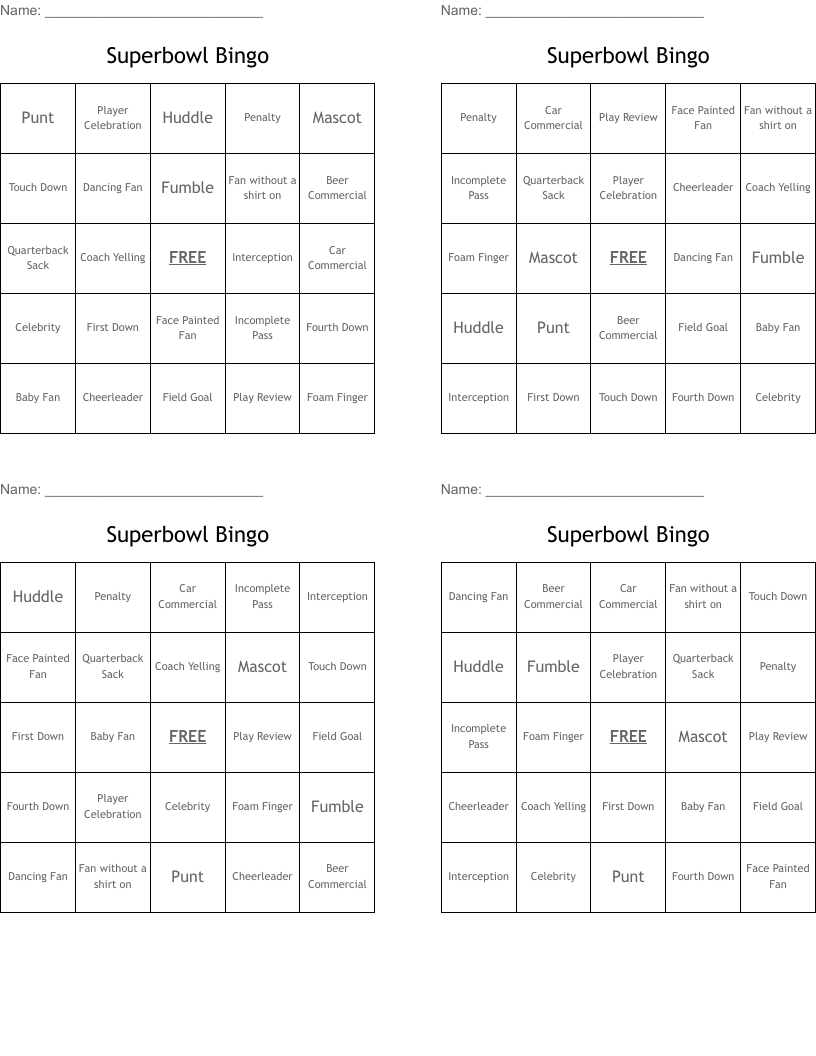 Superbowl Bingo