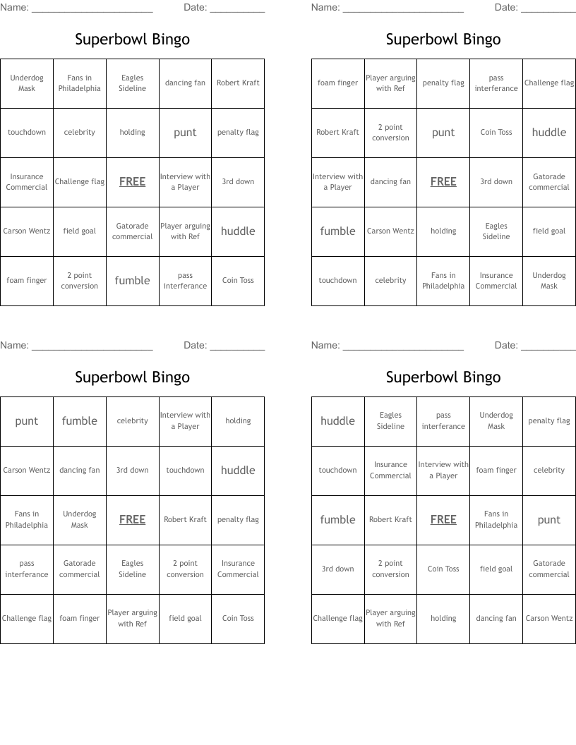 Superbowl Bingo