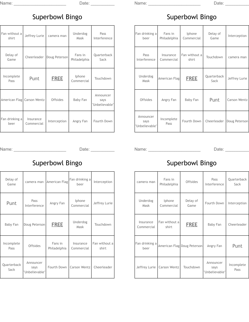Superbowl Bingo
