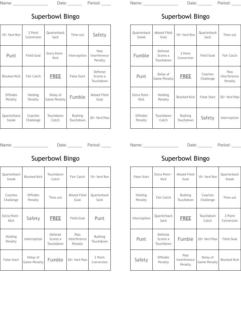 Superbowl Bingo 
