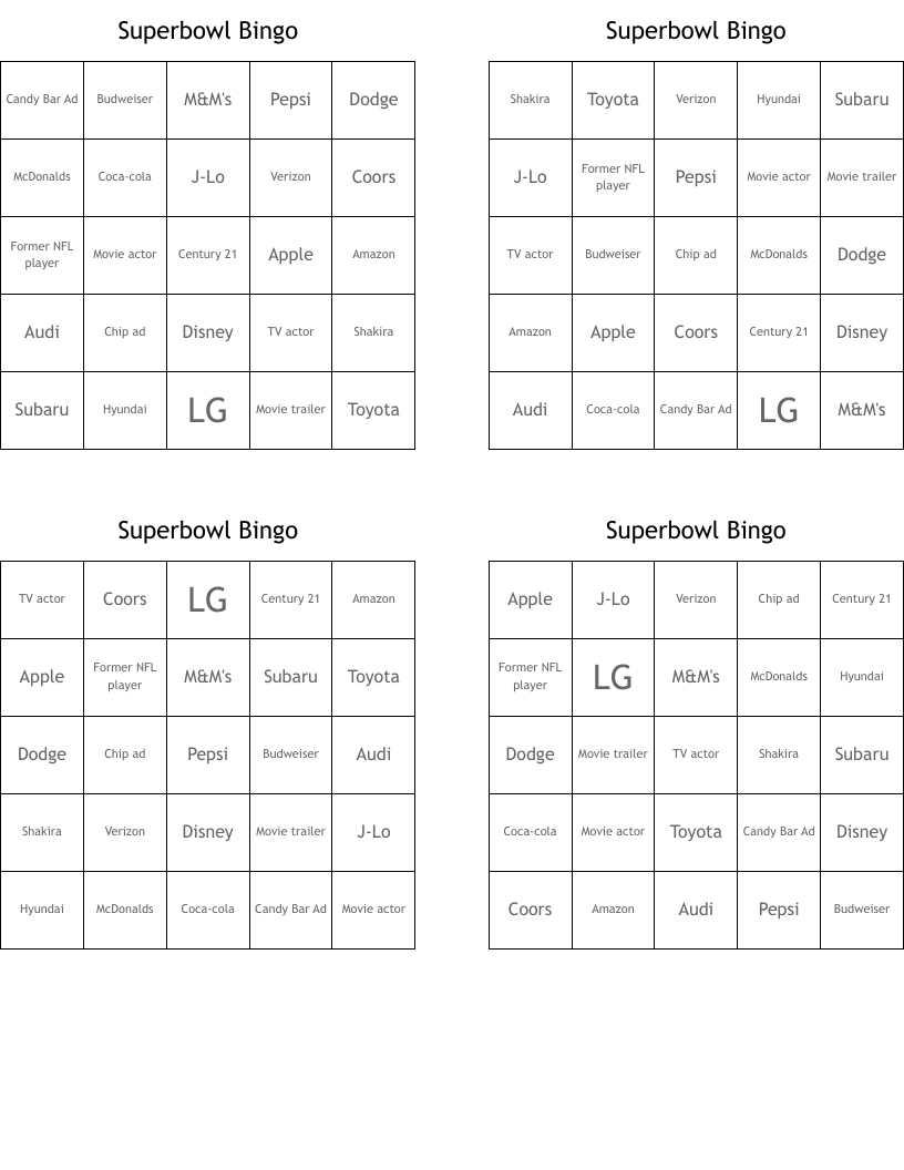 Superbowl Bingo 