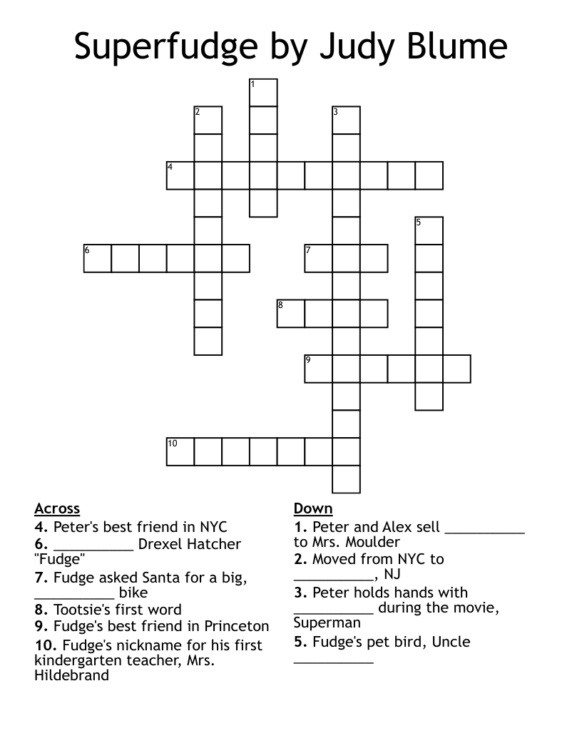 Superfudge by Judy Blume Crossword