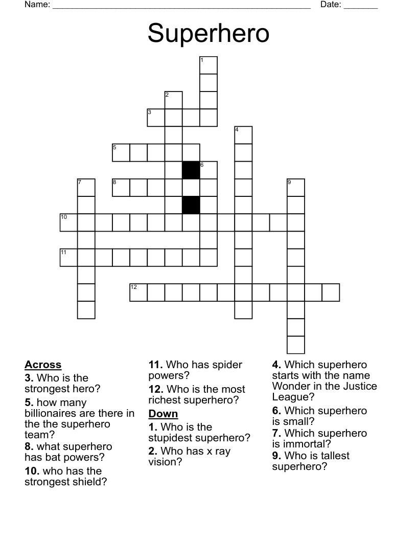 Superhero Crossword