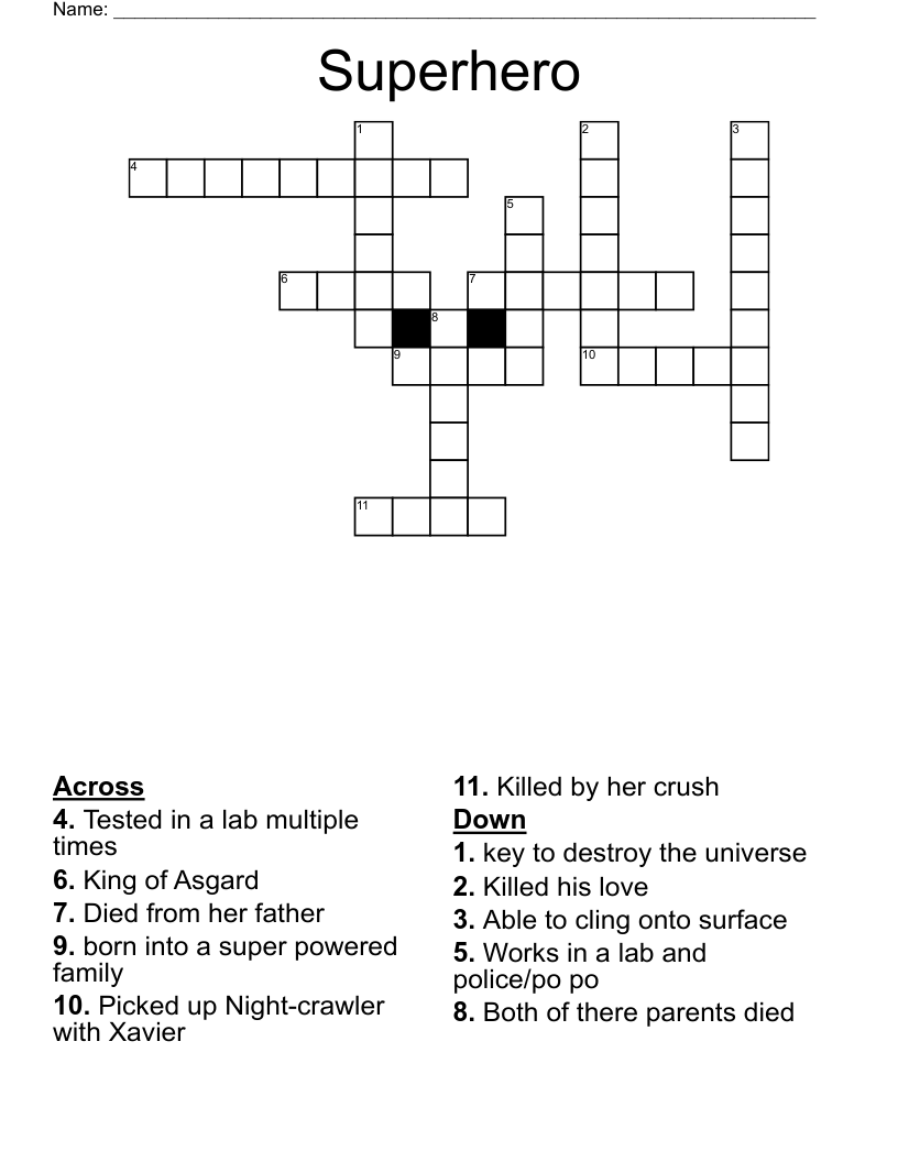 Superhero Crossword