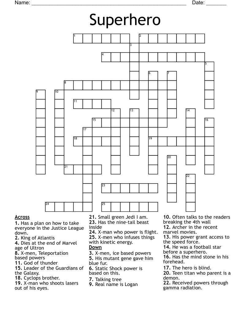 Superhero Crossword
