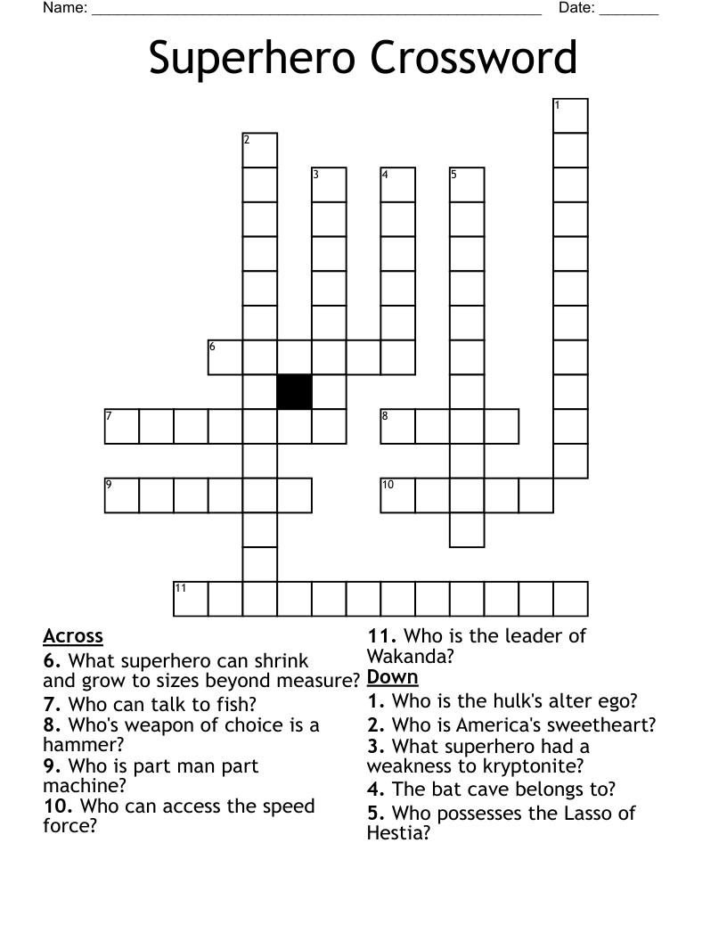 Superhero Crossword
