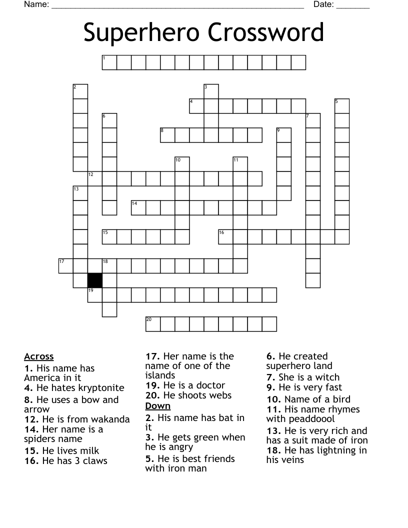 Superhero Crossword