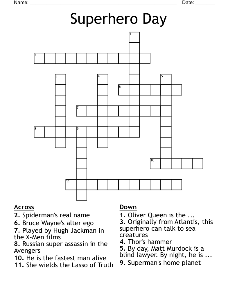 Superhero Day Crossword