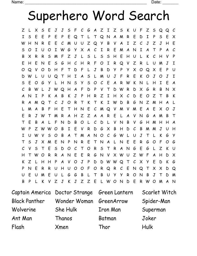Superhero Word Search