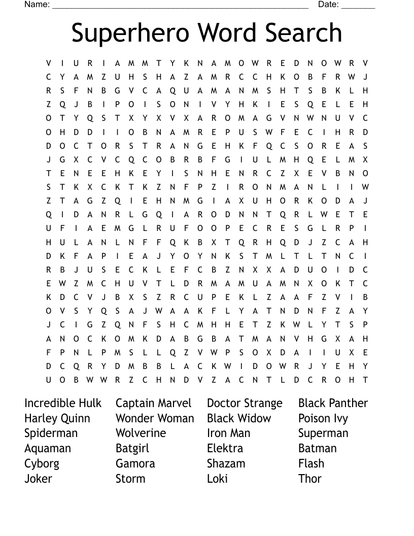 Superhero Word Search