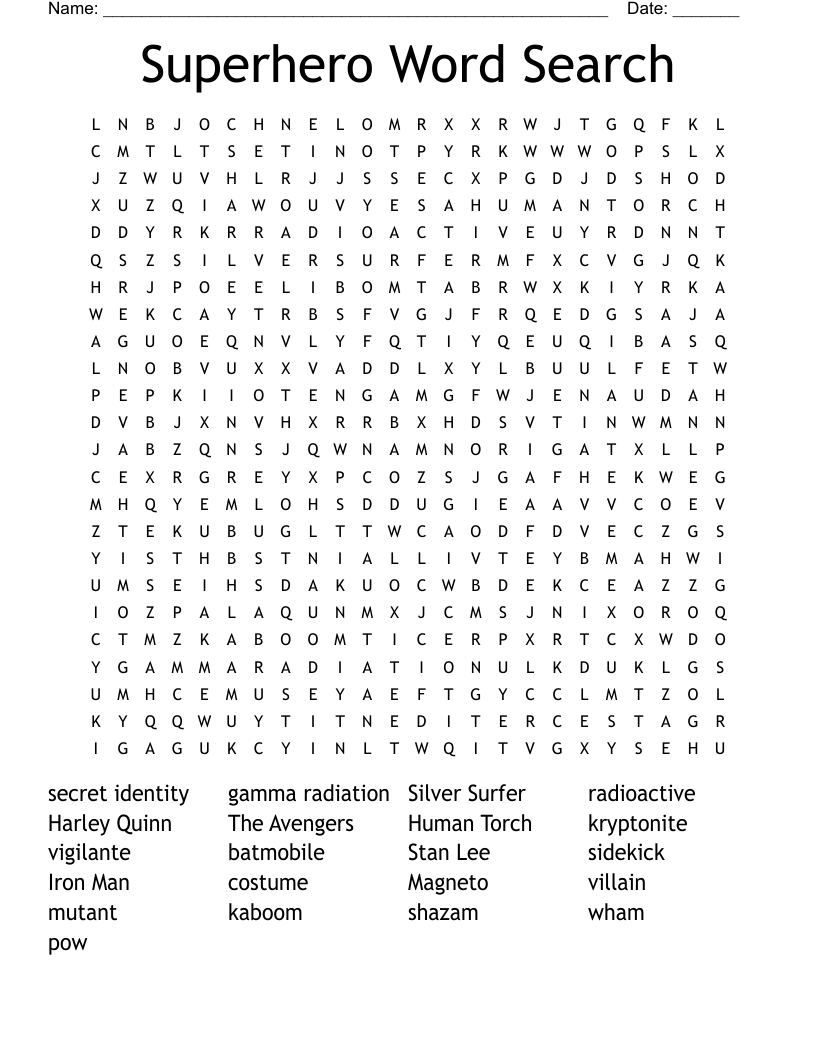 Superhero Word Search