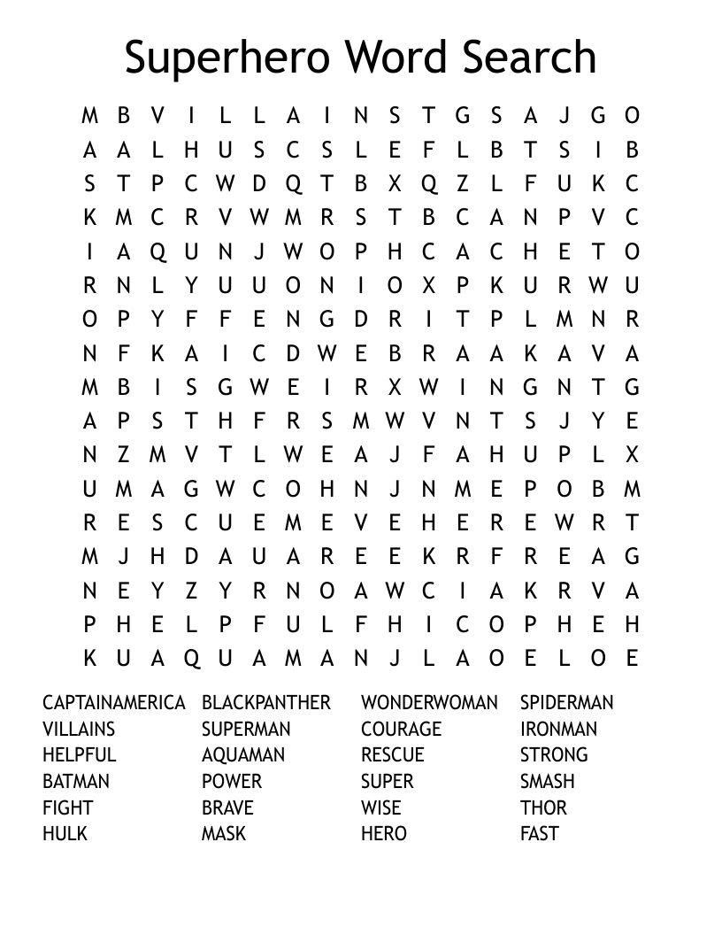 Superhero Word Search