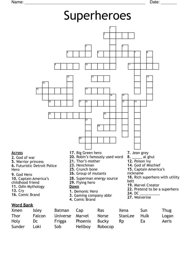 Superheroes Crossword