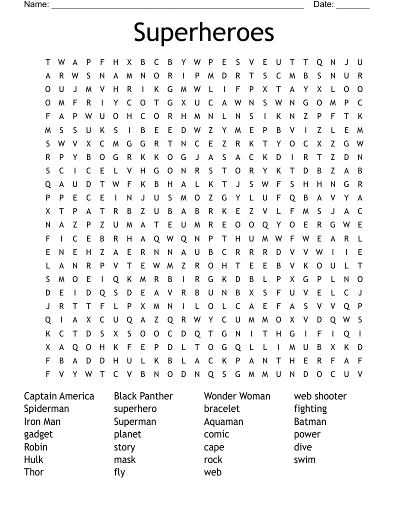 Superheroes Word Search