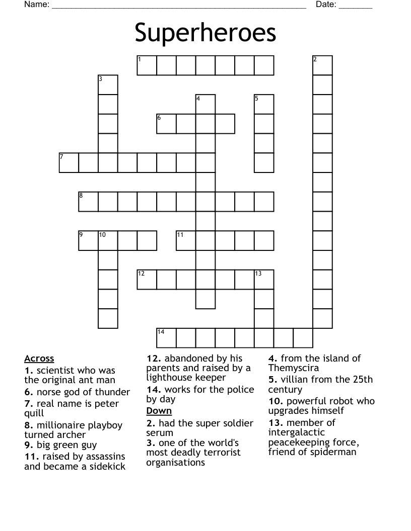 Superheroes Crossword