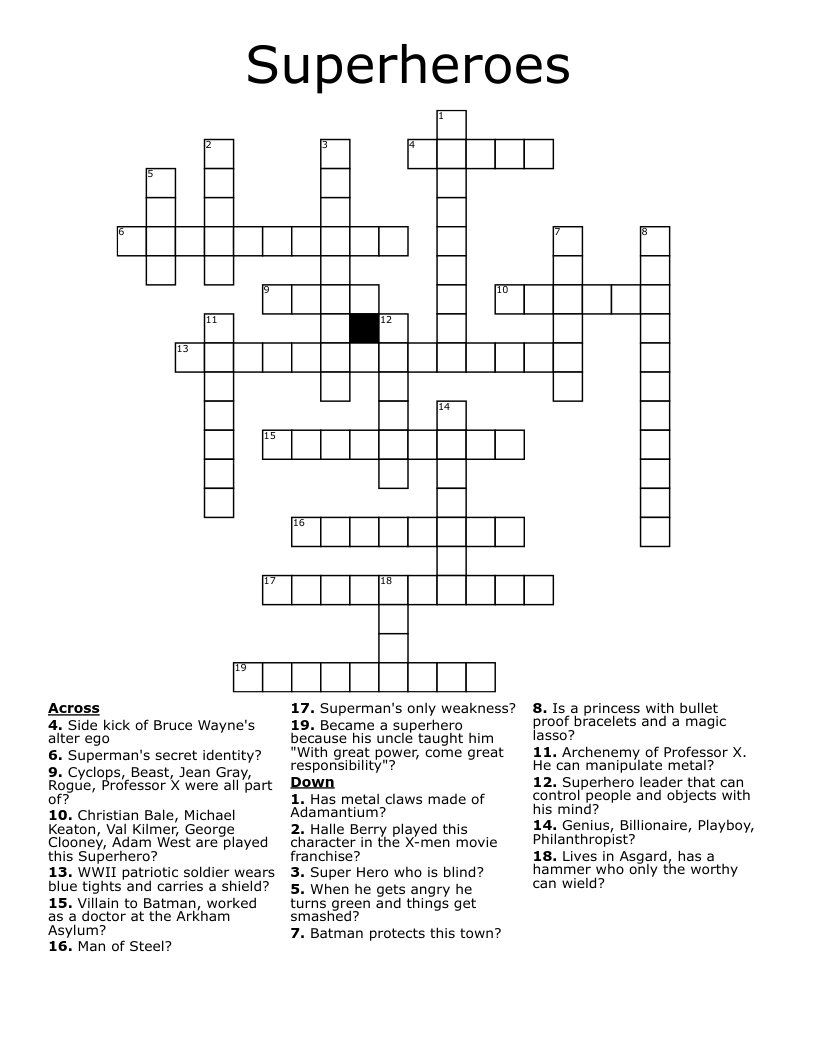 Superheroes Crossword