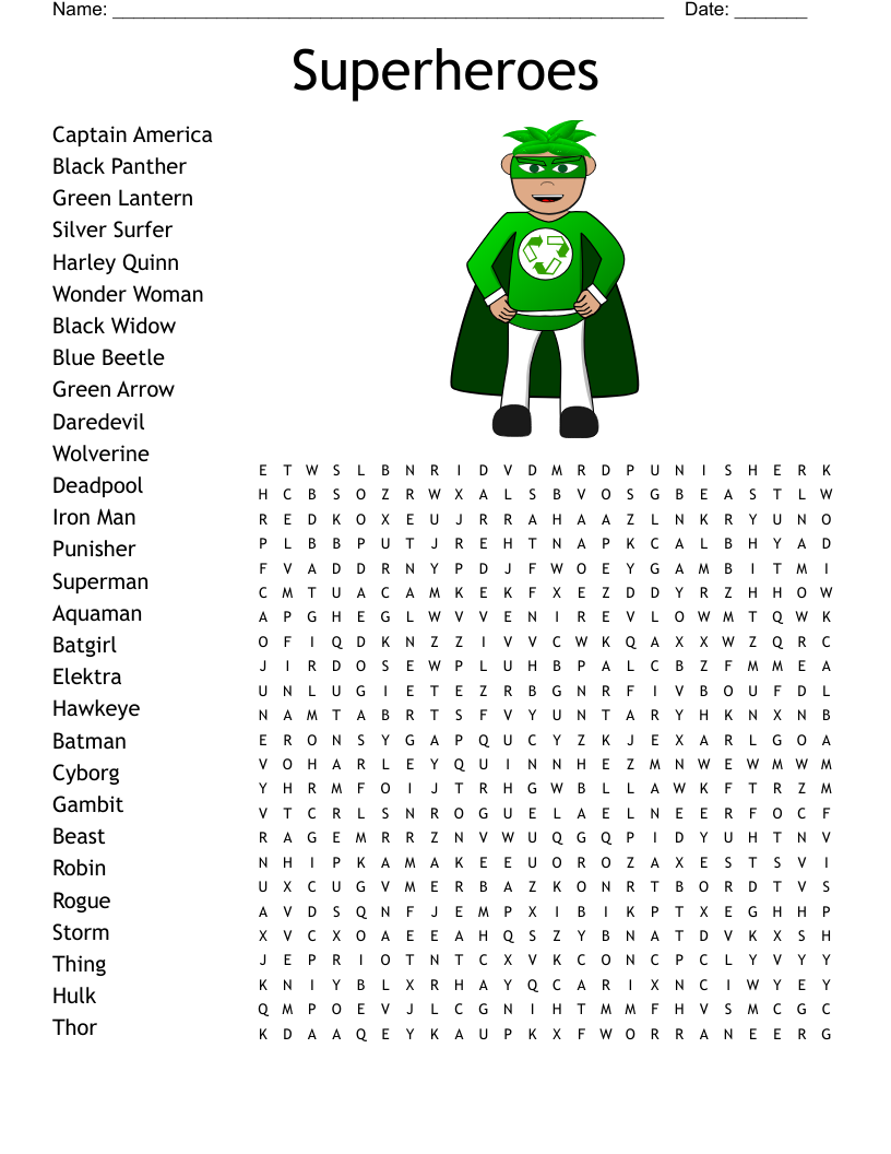 Superheroes Word Search