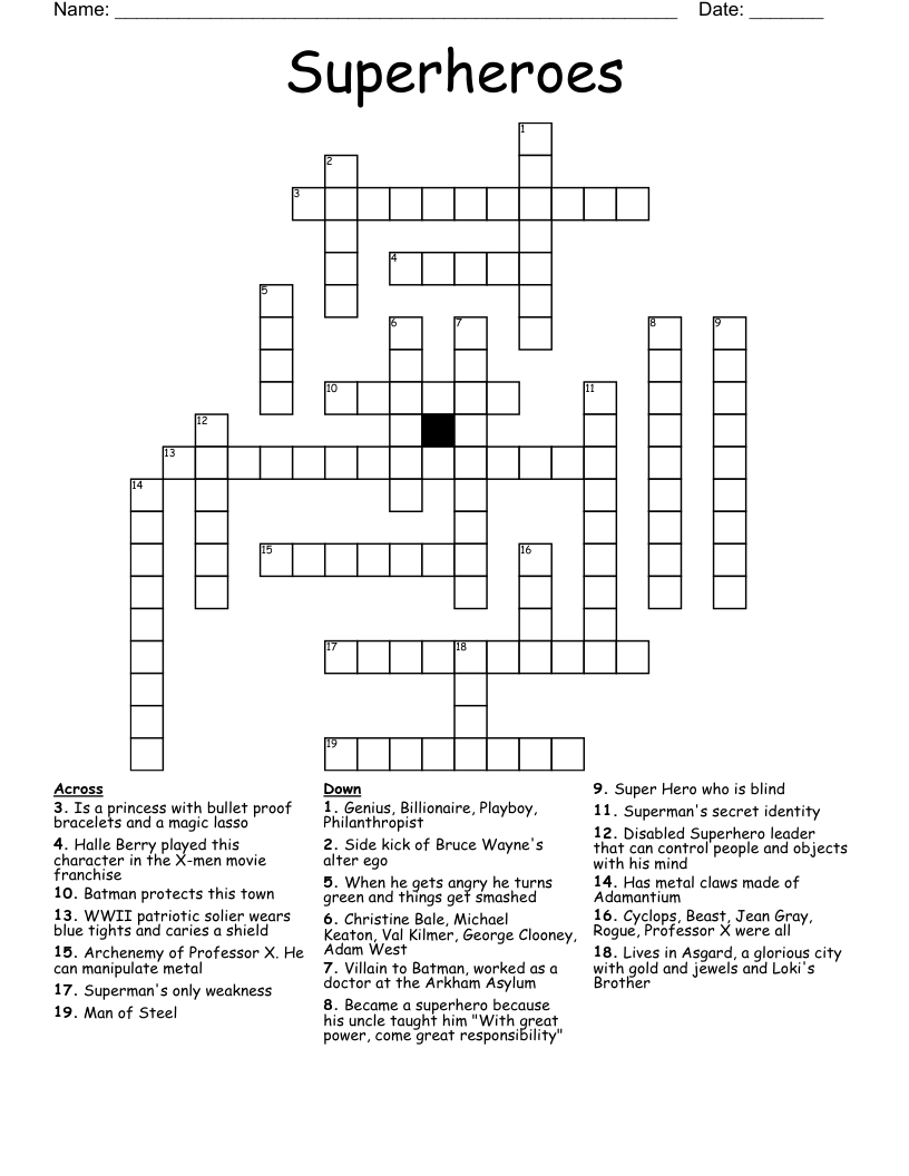 Superheroes Crossword