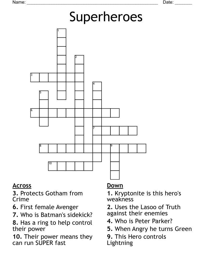 Superheroes Crossword