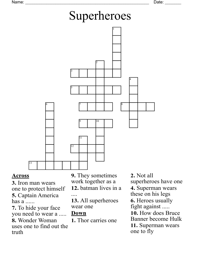 Superheroes Crossword