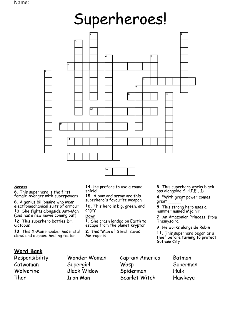 Superheroes! Crossword