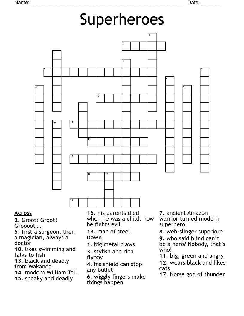 Superheroes Crossword
