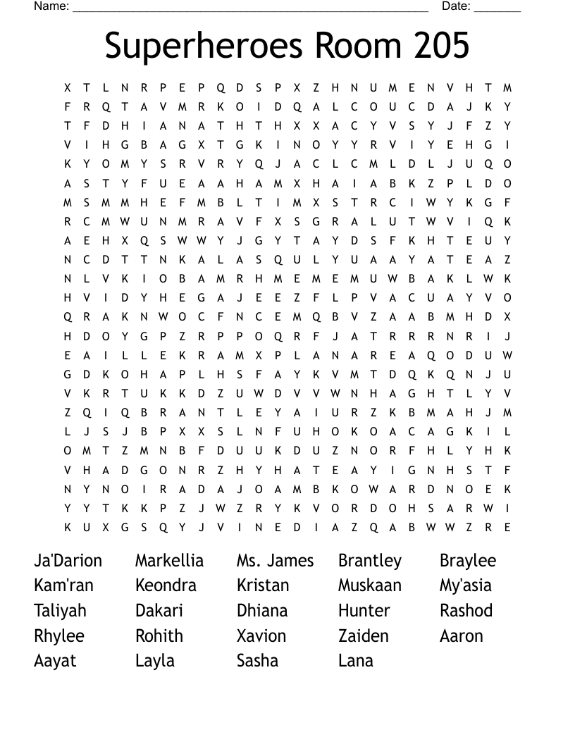 Superheroes Room 205 Word Search