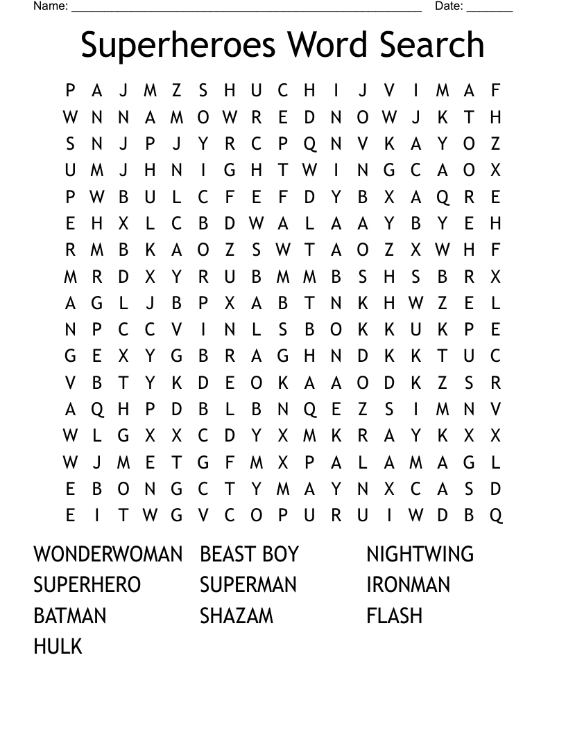 Superheroes Word Search