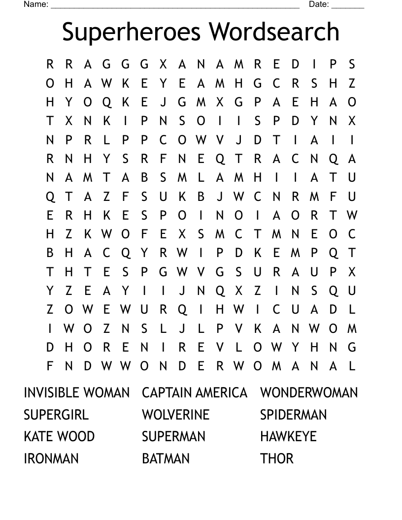 Superheroes Wordsearch