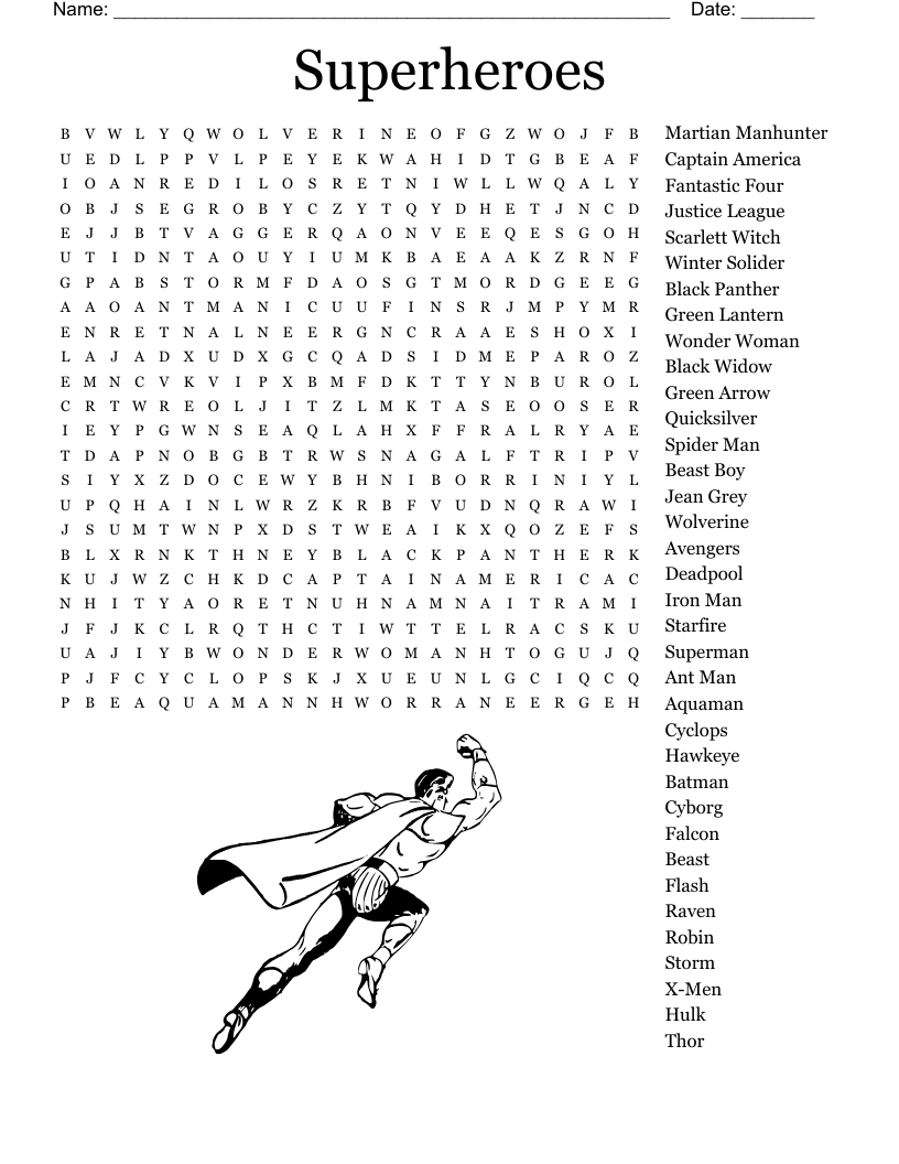 Superheroes  Word Search