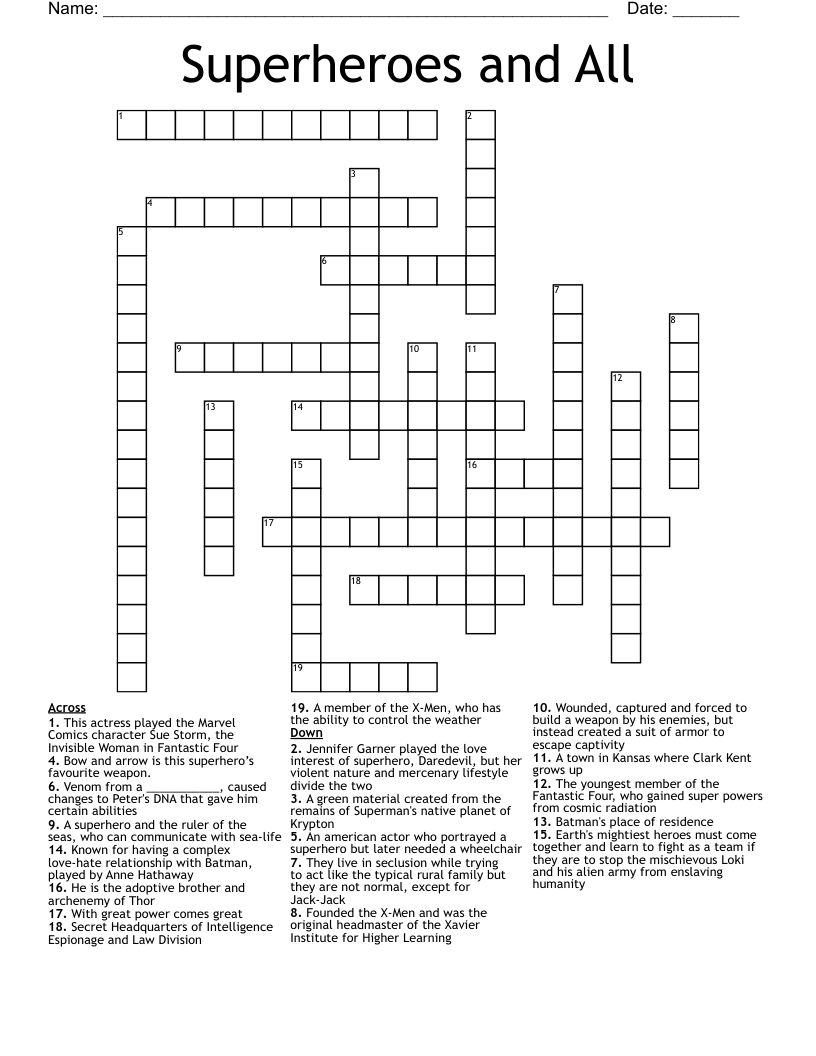 Superheroes and All Crossword
