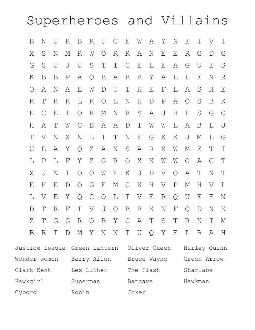 Superheroes and Villains Word Search