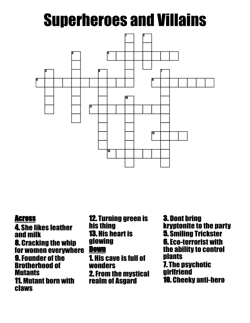 Superheroes and Villains  Crossword