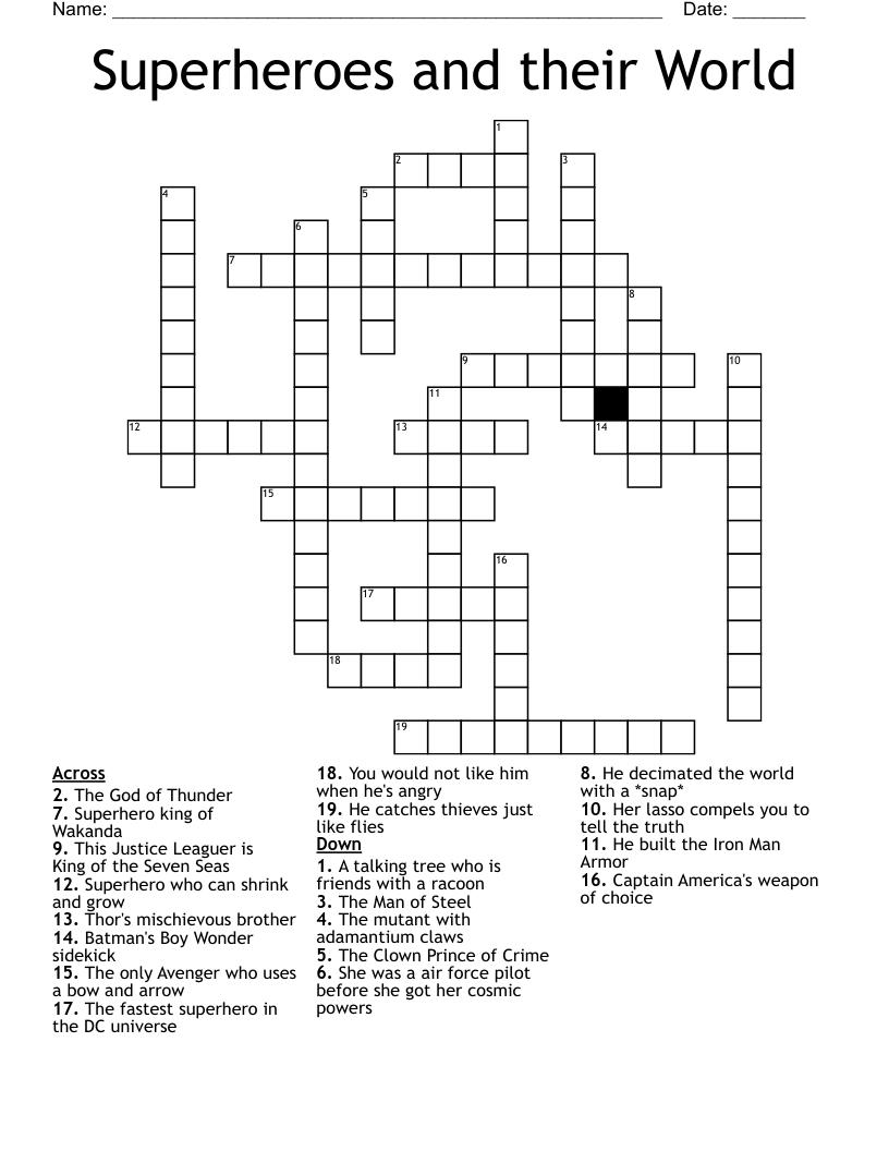 Superheroes and their World Crossword