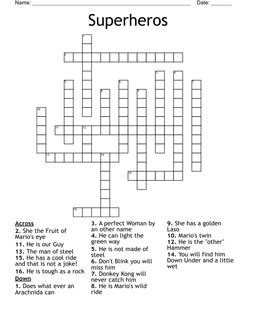 Superheros Crossword