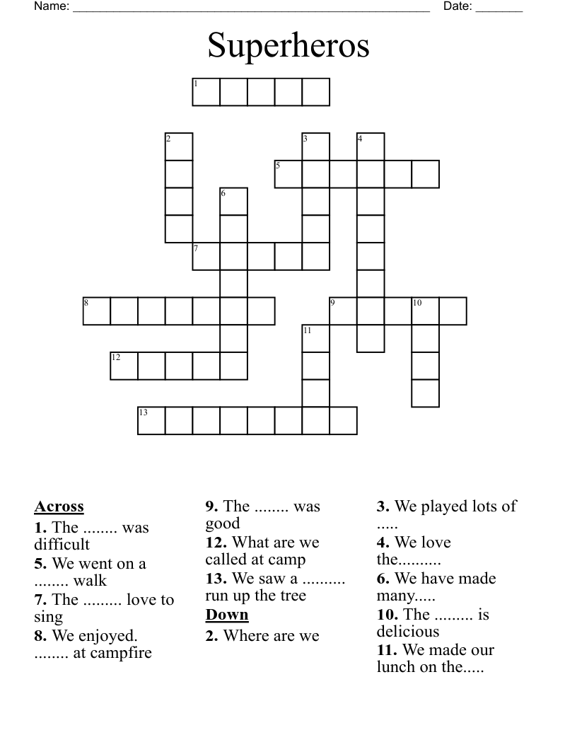 Superheros  Crossword