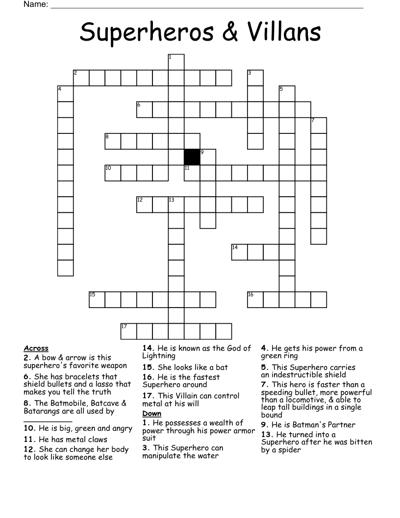 Superheros & Villans Crossword