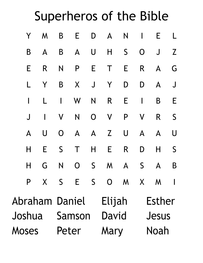 Superheros of the Bible Word Search