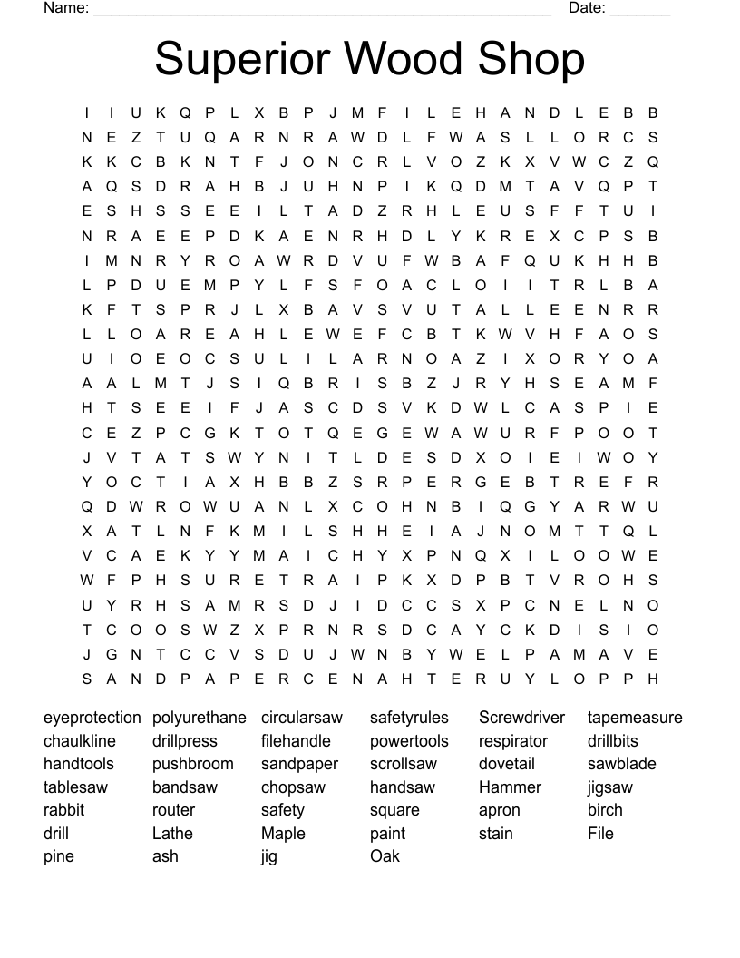 Superior Wood Shop Word Search