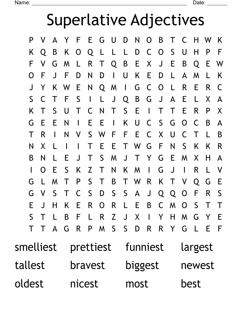 Superlative Adjectives Word Search